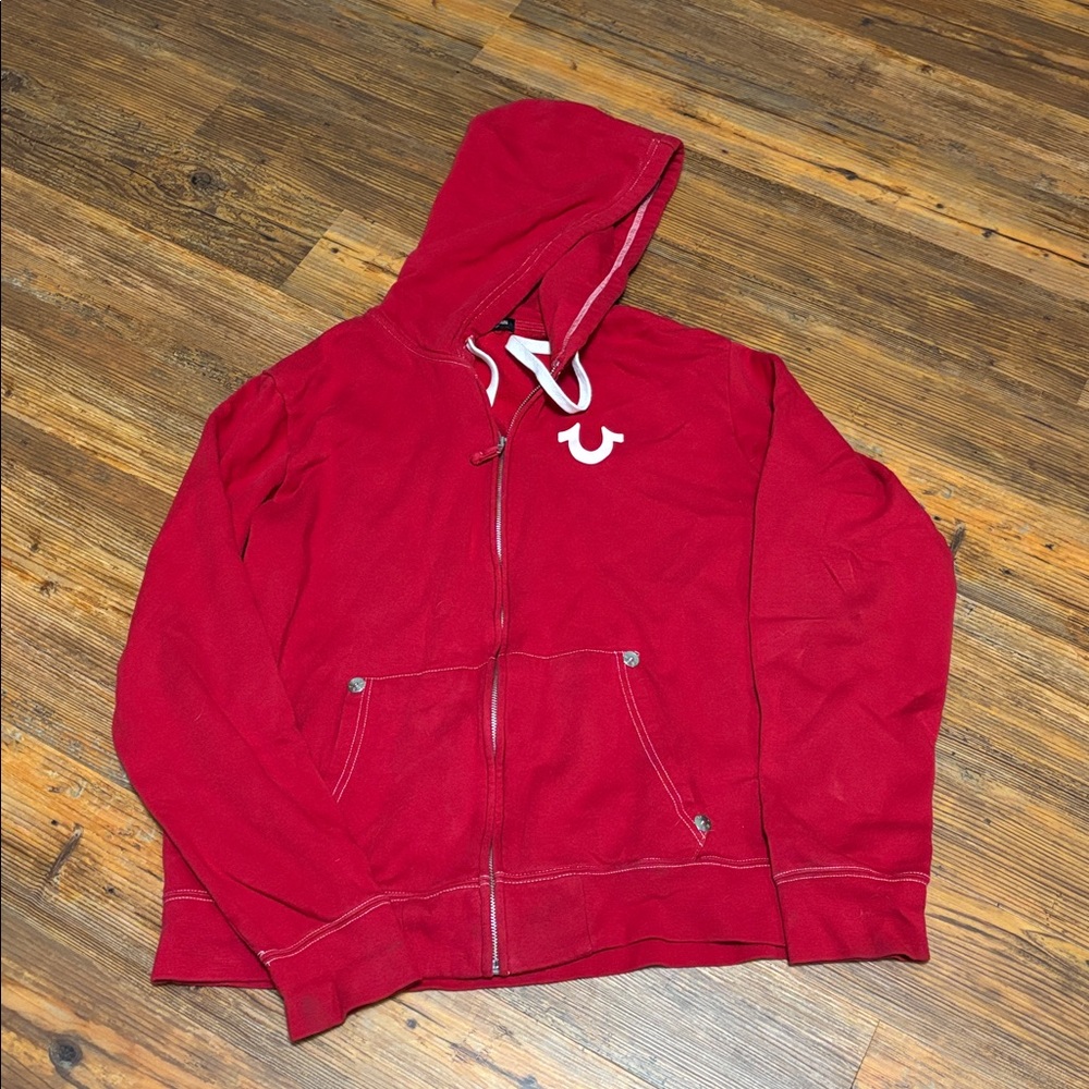 True Religion Red Full Zip Hoodie Men's Sweatshirt